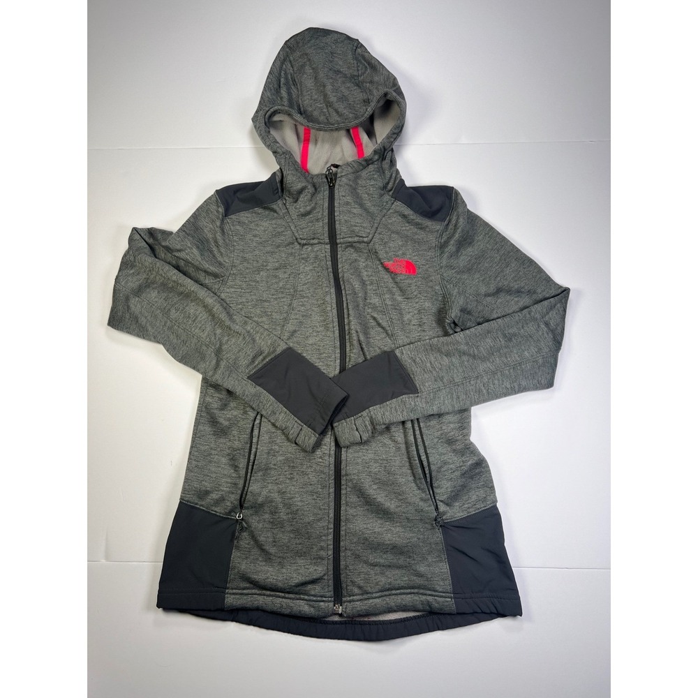 The North Face Hoodie Women Small Grey Pink Full Zip Heathered Fleece Activewear